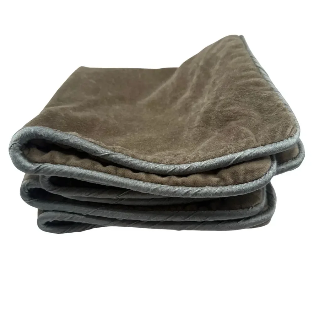 Crate &‎ Barrel Bennet Taupe Velvet Pillow Covers Set 2 18x18 Gray Piped Edge